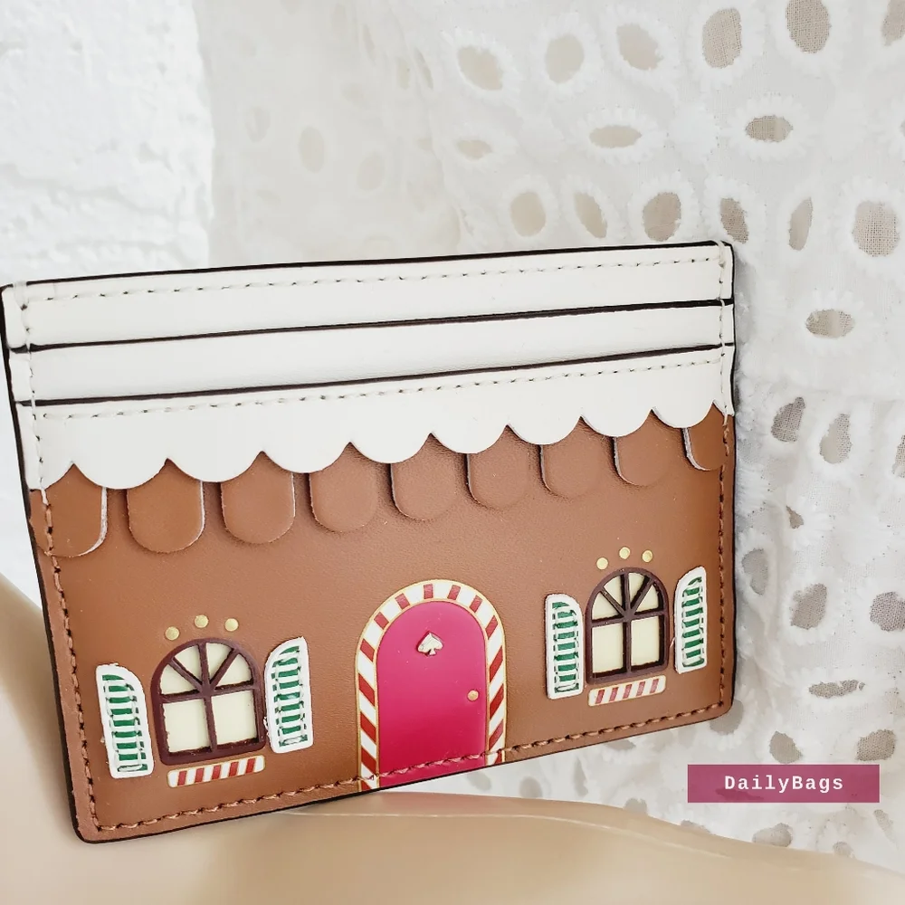 BEAUTIFUL NWT KATE SPADE SMALL SLIM CARD HOLDER GINGERBREAD MULTI BROWN MULTI - Picture 2 of 6